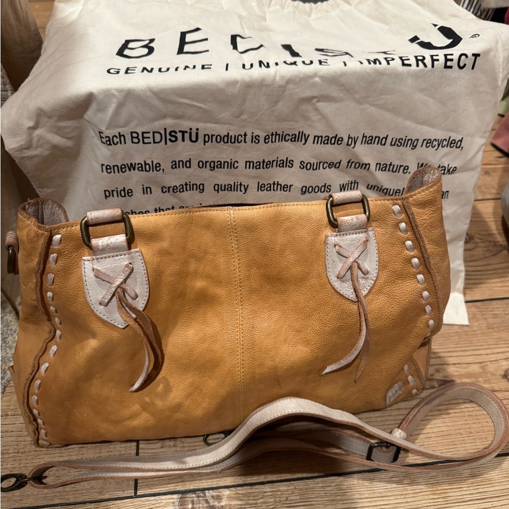 BED|STU Brown Leather Shoulder Bag with Cream Accents